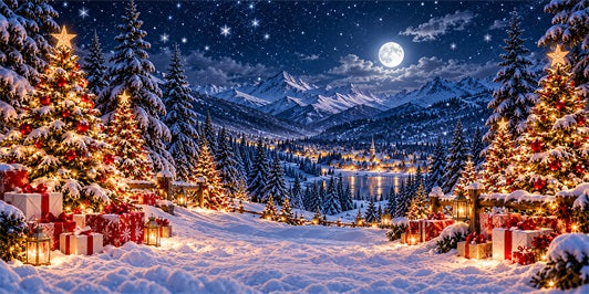 Snow Mountain Christmas Garage Door Banner Moonlit Forest Gifts Christmas Garage Door Cover LXX610-55-2 Car