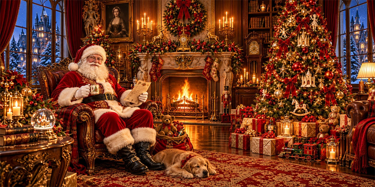 Santa Fireplace Christmas Garage Door Cover Cozy Gift Tree Christmas Garage Door Decoration LXX610-56-2 Car