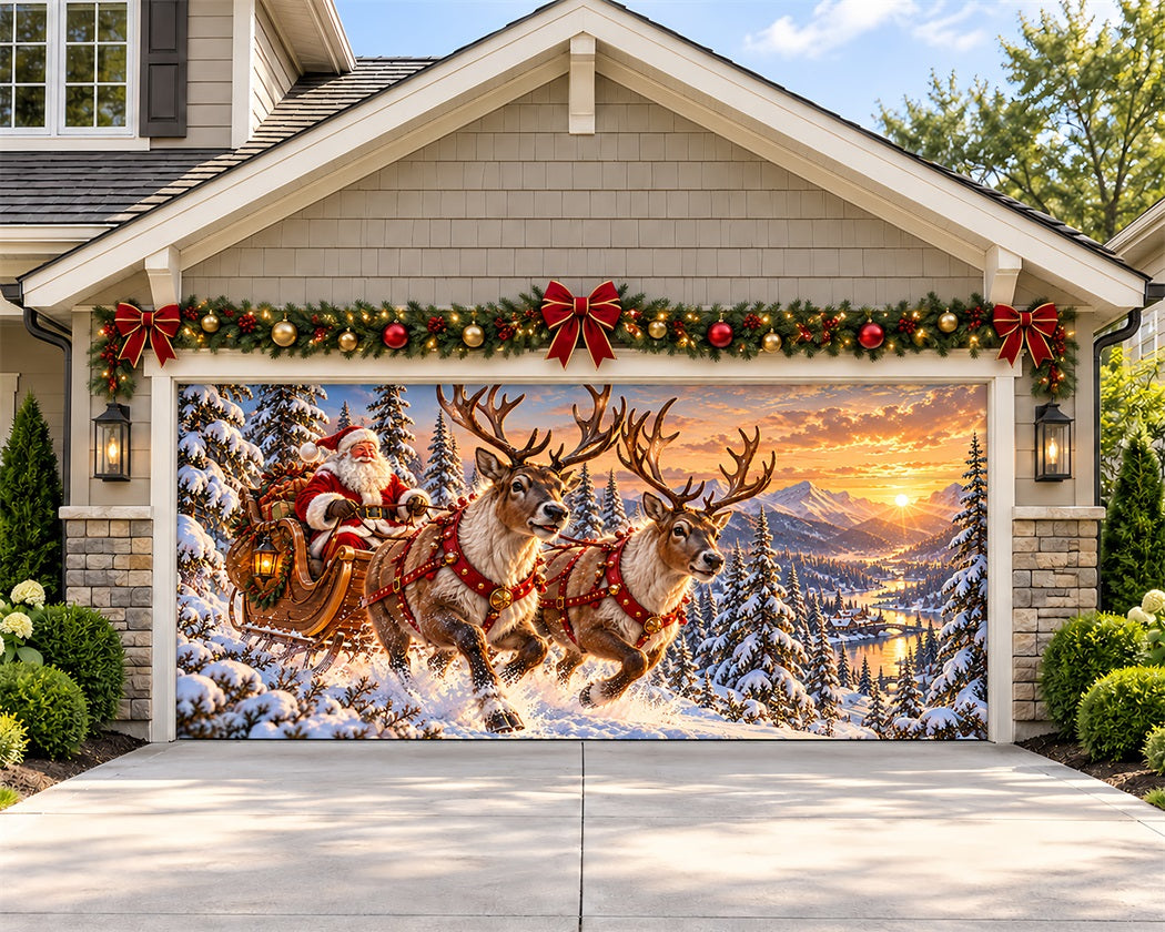Merry Christmas Garage Door Cover Santa Reindeer Sleigh Christmas Garage Door Decor LXX610-57-2 Car