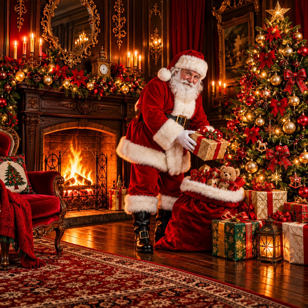 Santa Fireplace Christmas Garage Door Cover Toy Gift Ornament Christmas Garage Door Banner LXX610-58-1 Car