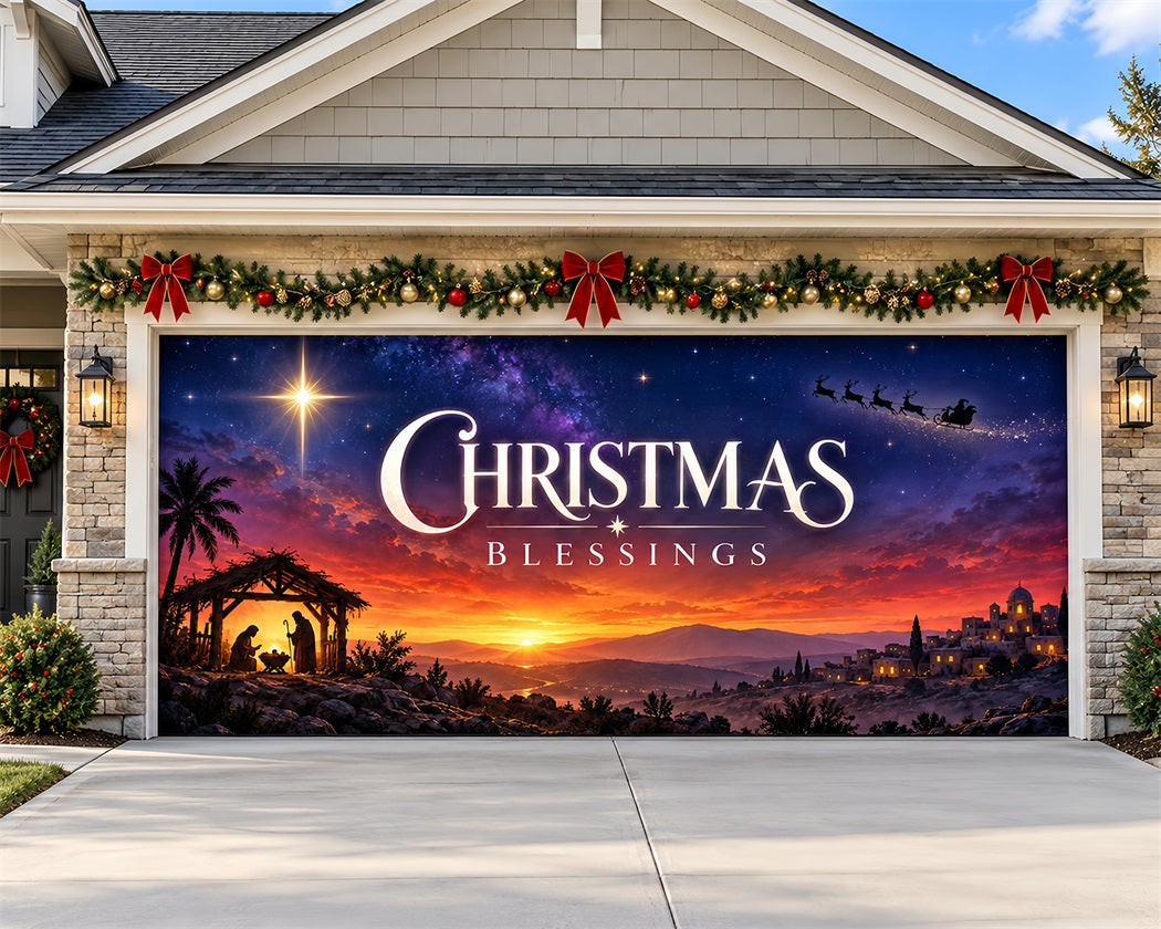 Bethlehem Christmas Garage Door Cover Nativity Sunset Blessings Outdoor Christmas Garage Door Decoration LXX610-59-2 Car