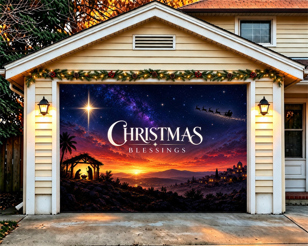 Bethlehem Christmas Garage Door Cover Nativity Sunset Blessings Outdoor Christmas Garage Door Decoration LXX610-59-1 Car