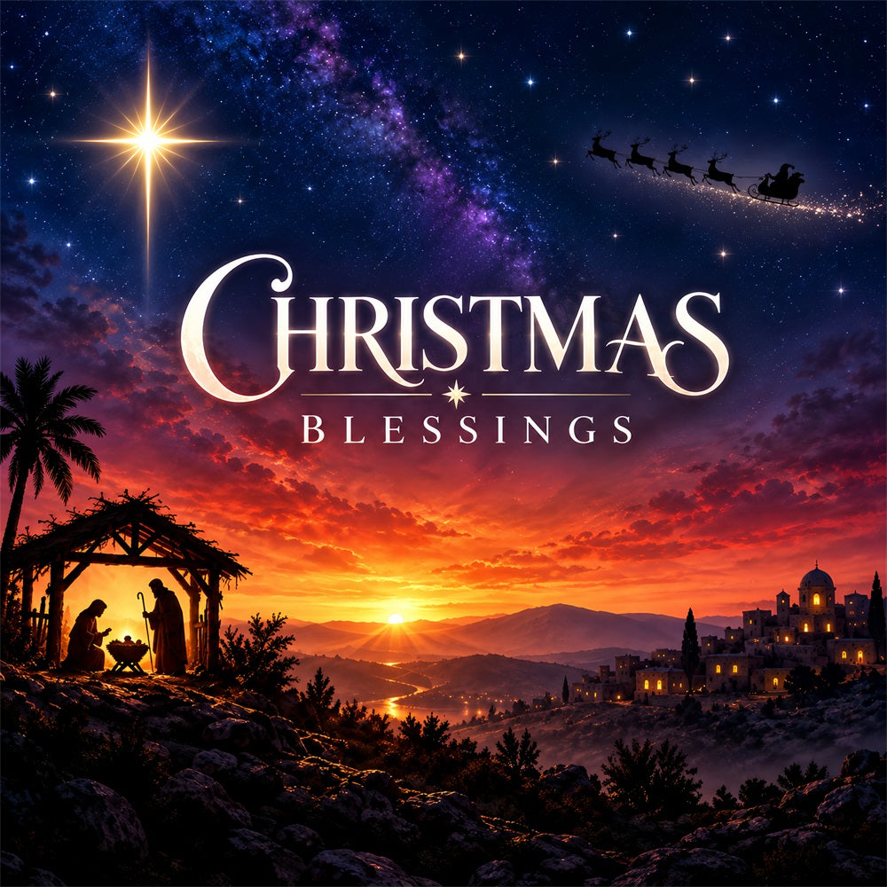 Bethlehem Christmas Garage Door Cover Nativity Sunset Blessings Outdoor Christmas Garage Door Decoration LXX610-59-1 Car