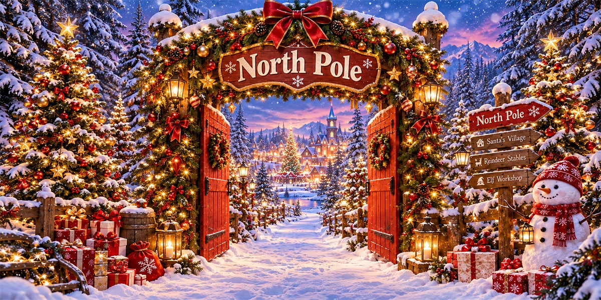 North Pole Christmas Garage Door Cover Snowman Forest Entrance Outdoor Christmas Garage Door Cover LXX610-69-2 Car