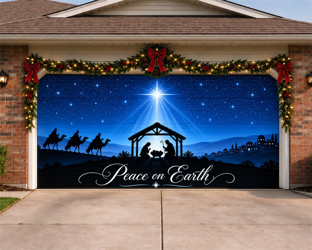 Bethlehem Christmas Garage Door Cover Nativity Starry Silhouette Outdoor Christmas Garage Door Cover LXX610-7-2 Car