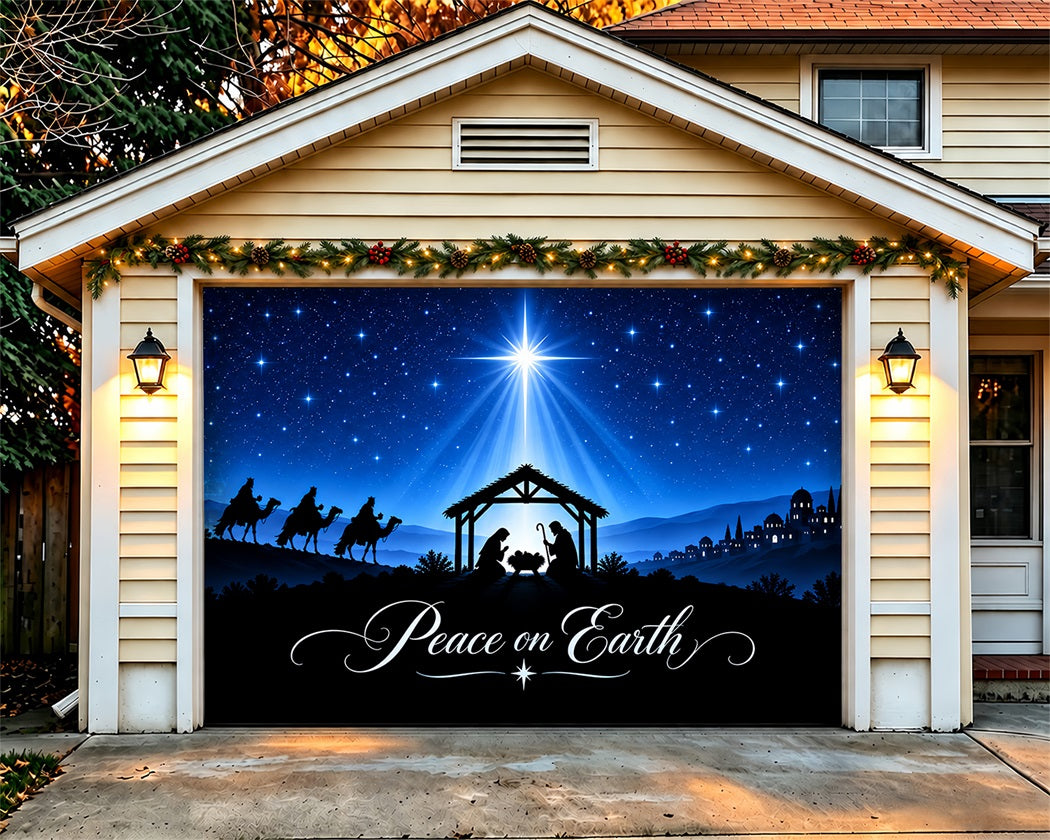 Bethlehem Christmas Garage Door Cover Nativity Starry Silhouette Outdoor Christmas Garage Door Cover LXX610-7-1 Car
