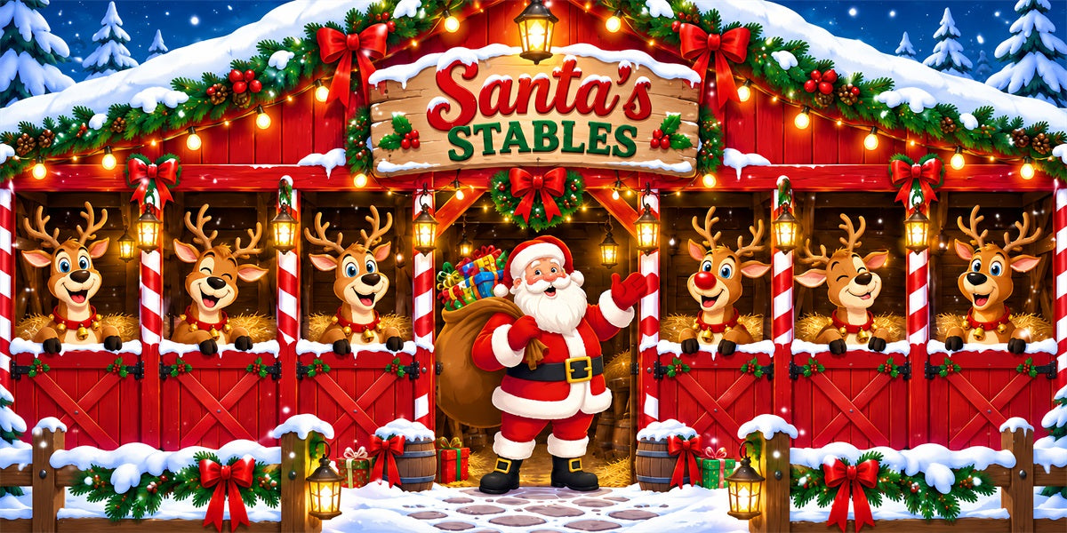 Santa Reindeer Christmas Garage Door Cover Moonlit Snowy Stable Christmas Holiday Garage Door Cover LXX610-70-2 Car