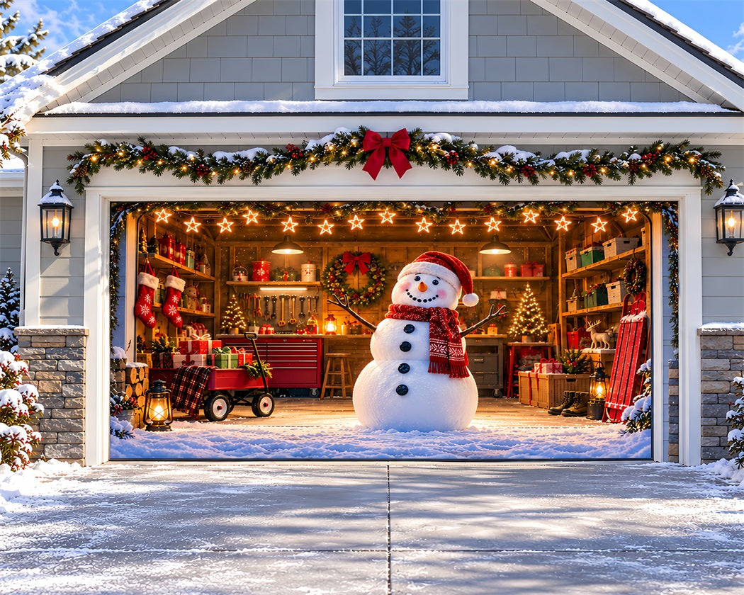 Merry Christmas Garage Door Banner Snowman Workshop Gift Christmas Garage Door Decoration LXX610-74-2 Car
