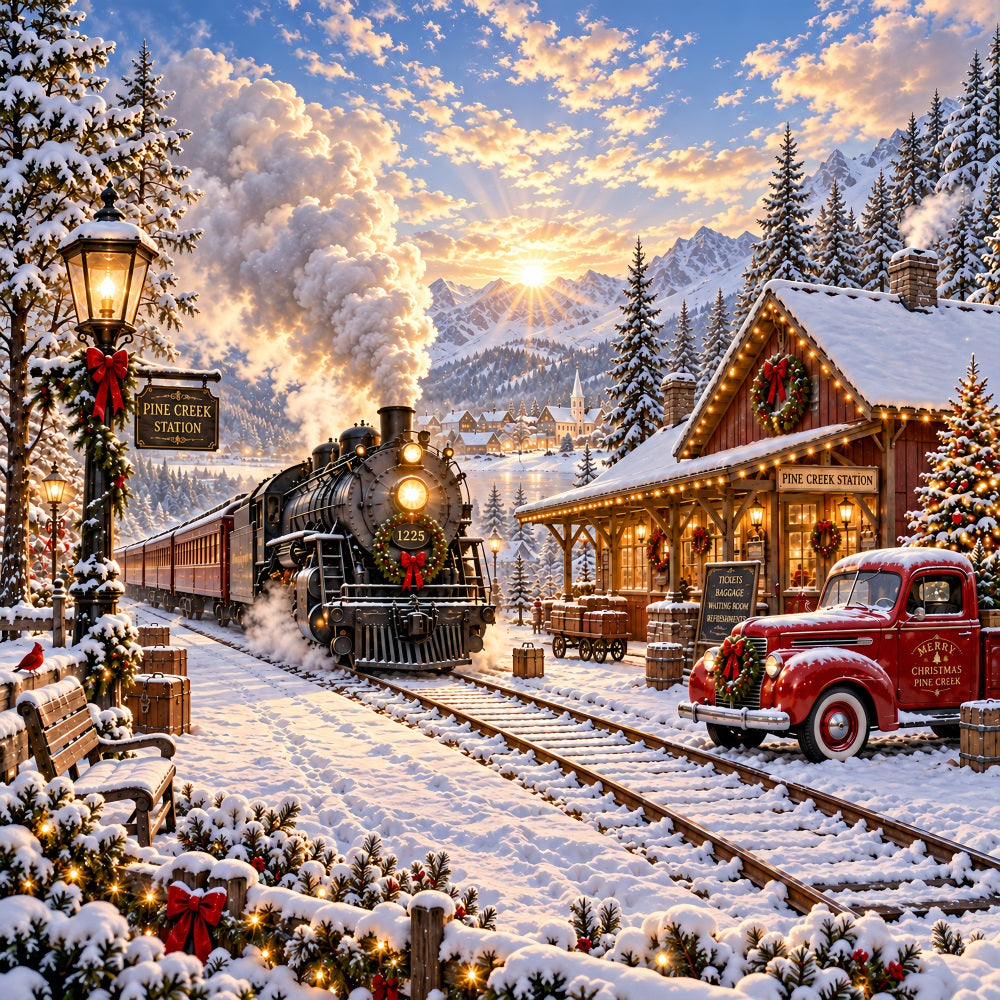 Train Christmas Garage Door Cover Snowy Station Truck Christmas Garage Door Banner Decoration LXX610-81-1 Car