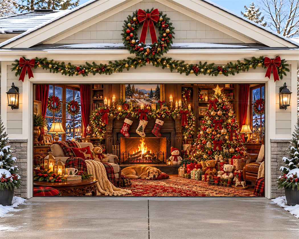 Cozy Christmas Garage Door Cover Fireplace Gift Tree Christmas Garage Door Decor LXX610-84-2 Car