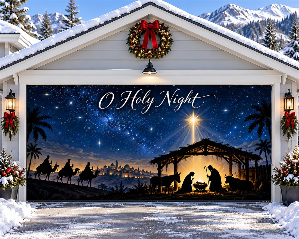 Nativity Christmas Garage Door Cover Starry Night Blessing Christmas Garage Door Banner LXX610-85-2 Car