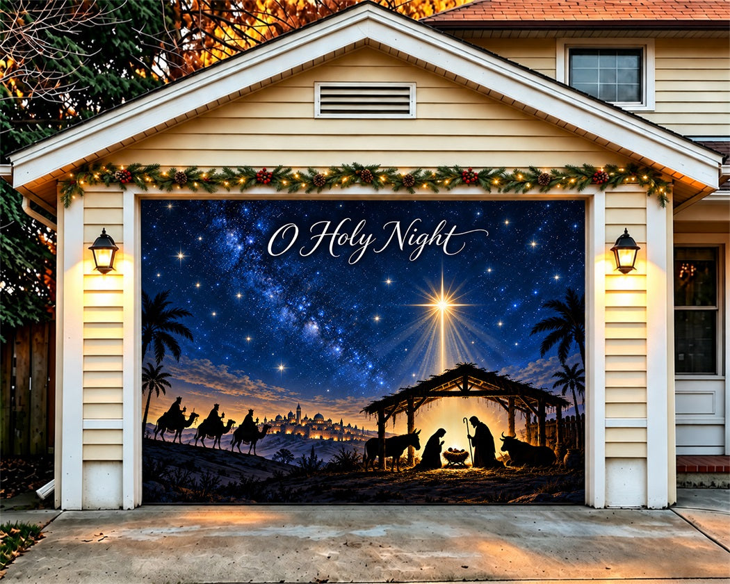 Nativity Christmas Garage Door Cover Starry Night Blessing Christmas Garage Door Banner LXX610-85-1 Car