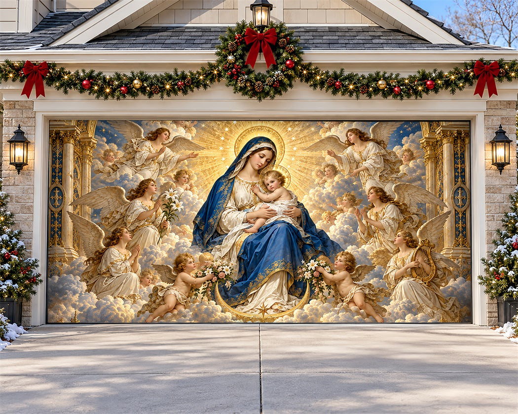 Angel Christmas Garage Door Cover Madonna Glory Clouds Outdoor Christmas Garage Door Decoration LXX610-86-2 Car