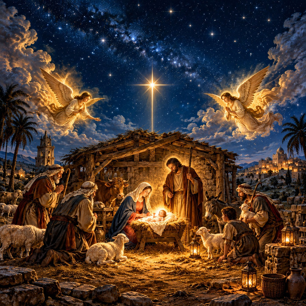Nativity Christmas Garage Door Cover Bethlehem Angel Gathering Outdoor Christmas Garage Door Cover LXX610-87-1 Car