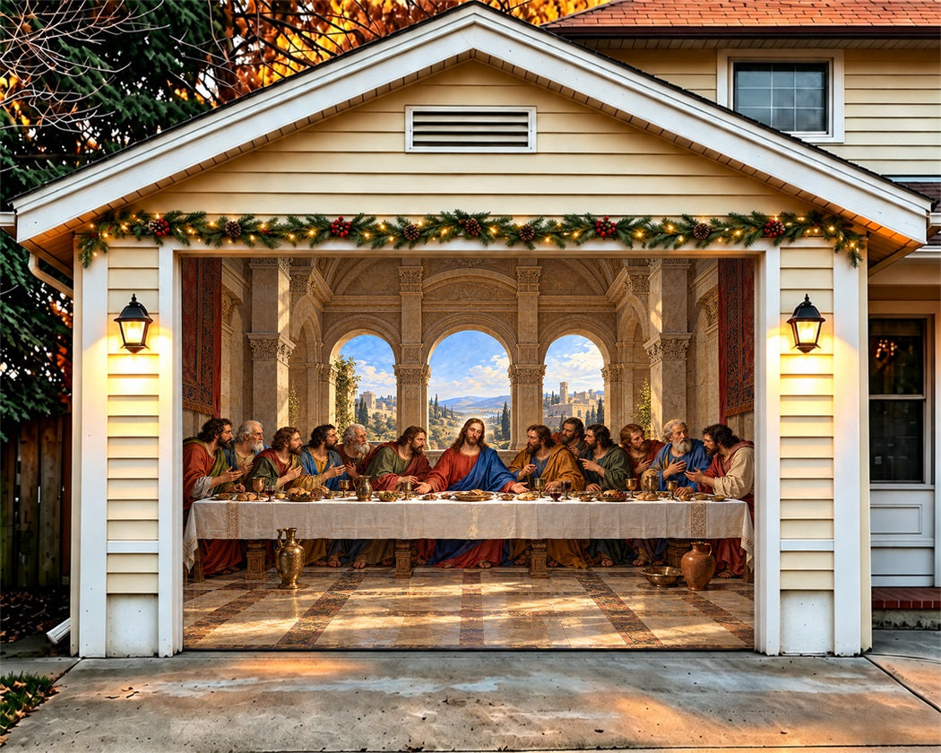 Religious Christmas Garage Door Cover Last Supper Gathering Christmas Garage Door Cover LXX610-88-1 Car