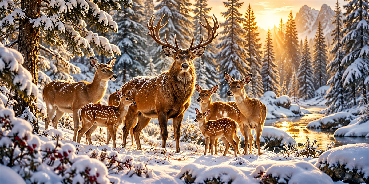 Reindeer Christmas Garage Door Cover Snowy Forest Family Christmas Outdoor Garage Door Decor LXX610-89-2 Car