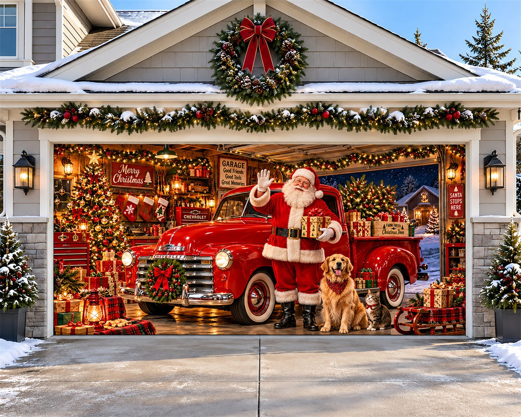 Christmas Truck Garage Door Banner Santa Workshop Greeting Christmas Garage Door Banner Decoration LXX610-90-2 Car