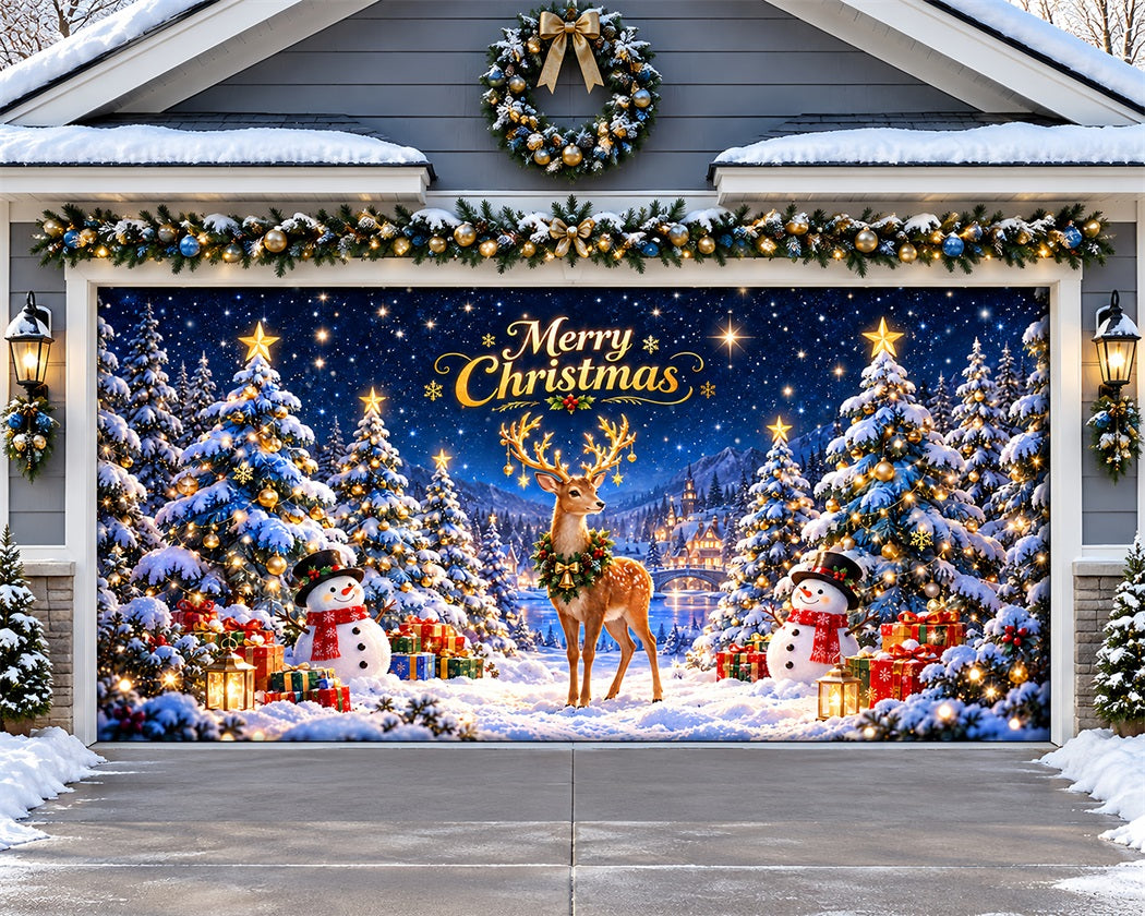 Deer Christmas Garage Door Banner Festive Snowman Forest Christmas Garage Door Decor LXX610-93-2 Car