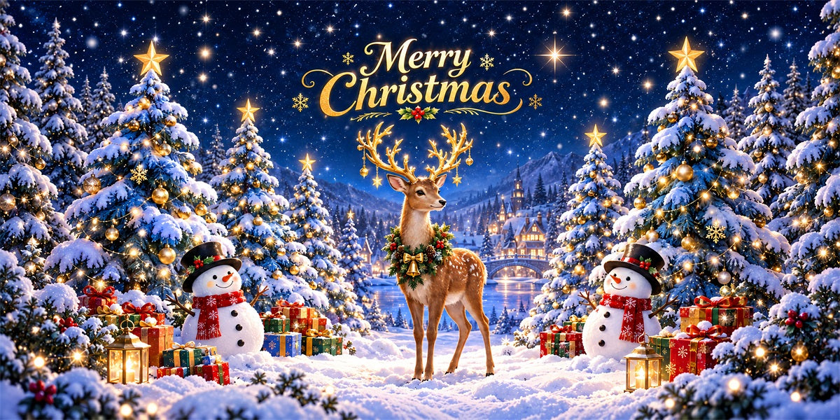 Deer Christmas Garage Door Banner Festive Snowman Forest Christmas Garage Door Decor LXX610-93-2 Car