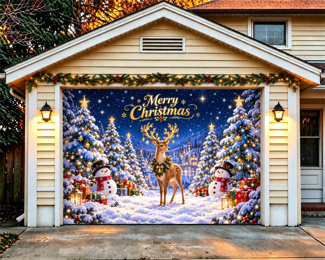 Deer Christmas Garage Door Banner Festive Snowman Forest Christmas Garage Door Decor LXX610-93-1 Car