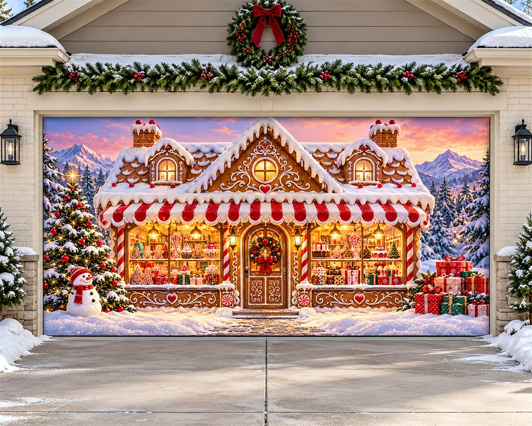 Gingerbread House Christmas Garage Door Banner Snowman Bakery Wonderland Christmas Garage Door Banner Decoration LXX610-99-2 Car