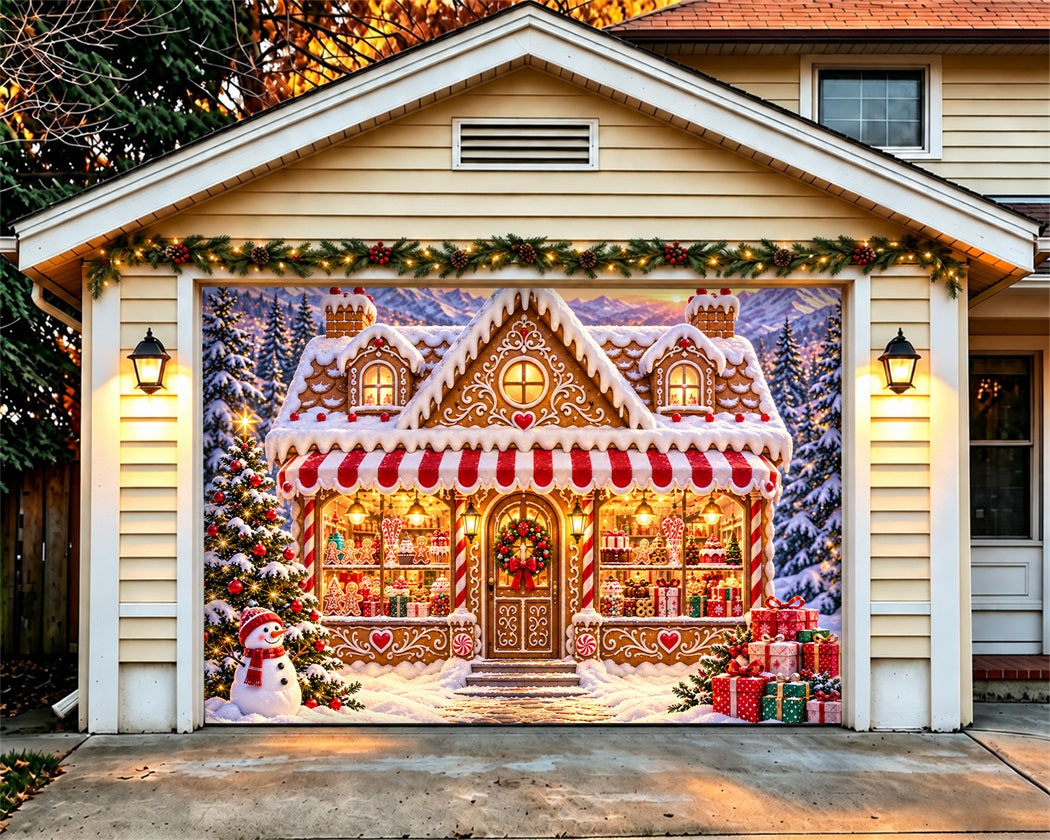 Gingerbread House Christmas Garage Door Banner Snowman Bakery Wonderland Christmas Garage Door Banner Decoration LXX610-99-1 Car