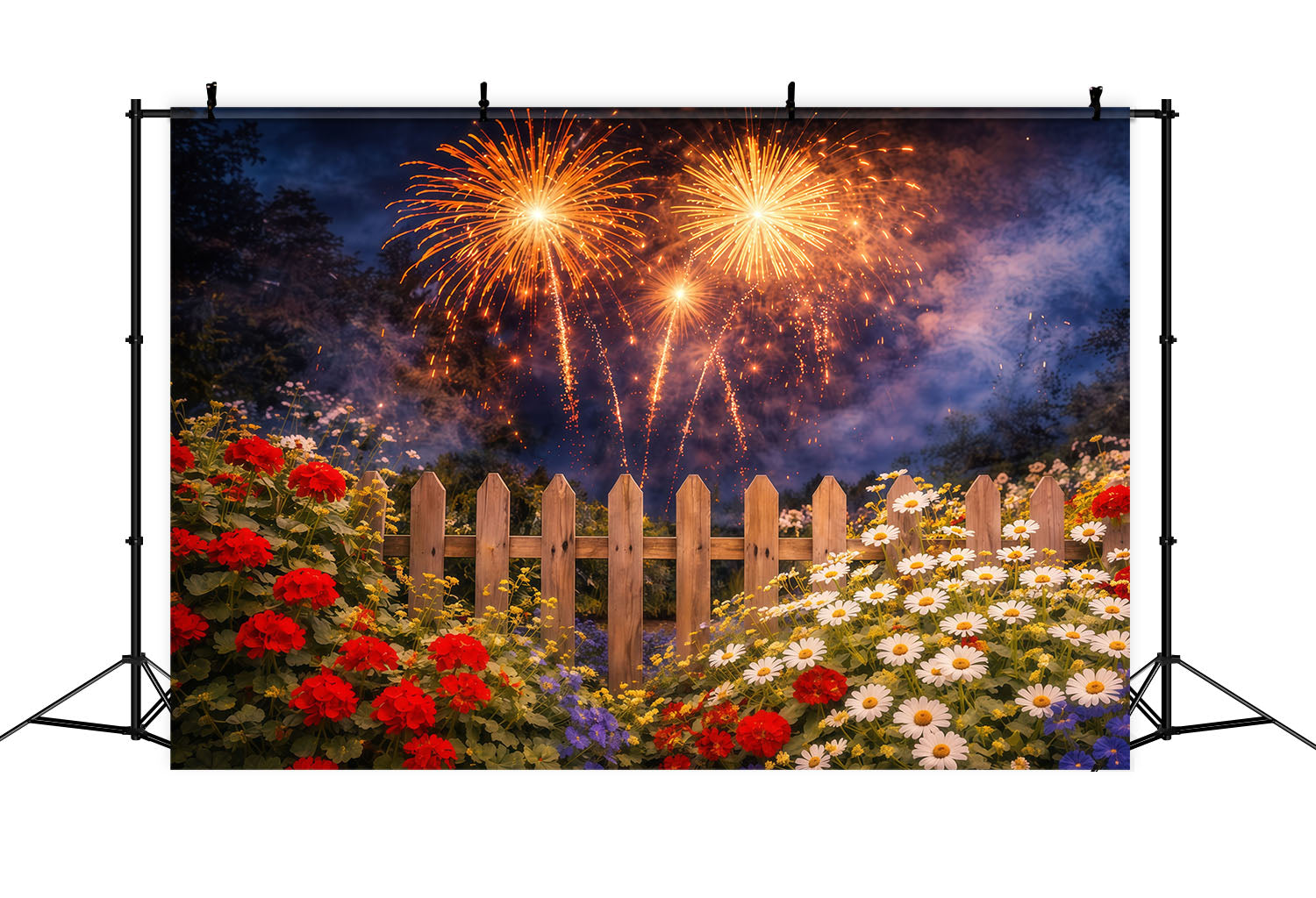 American Flag Backdrop Independence Day Celebration 4th of July Fireworks Backdrop LXX62-21