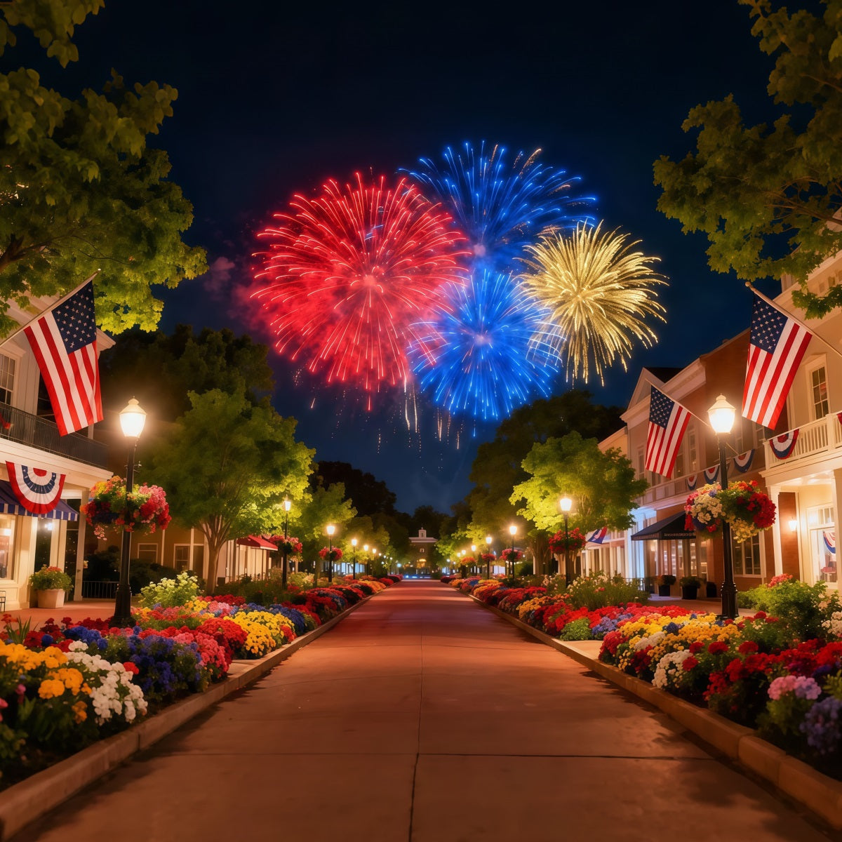American Flag Backdrops Firework Main Street Parade 4th of July Photo Backdrop LXX62-24