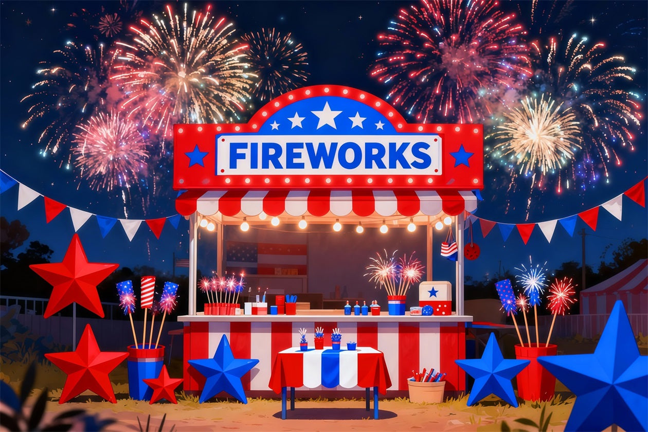 American Flag Photography Backdrop Fireworks Carnival Booth Display 4th of July Backdrop LXX62-25