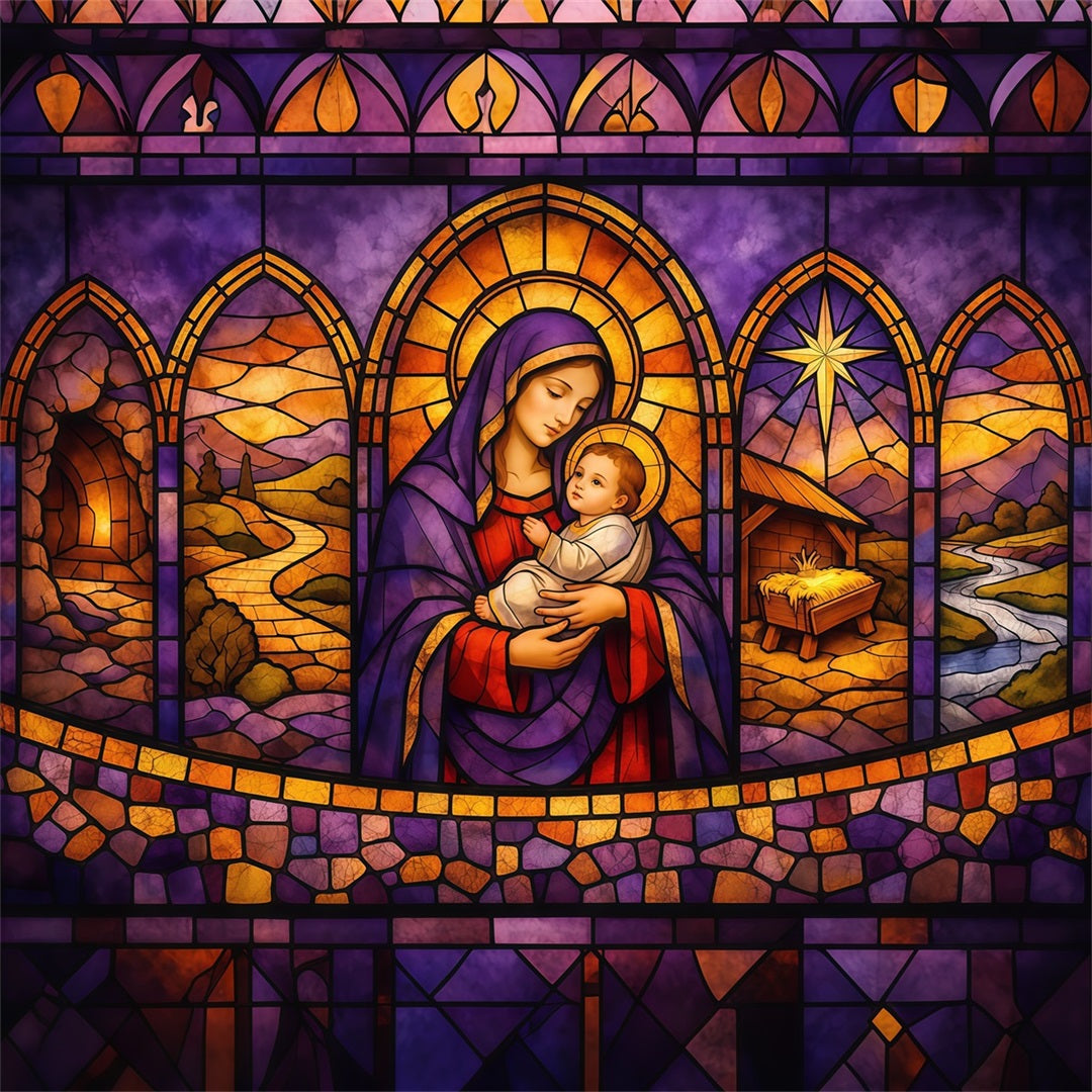 Easter Church Photo Backdrop Holy Mother Child Nativity Glass Easter Backdrops LXX62-34