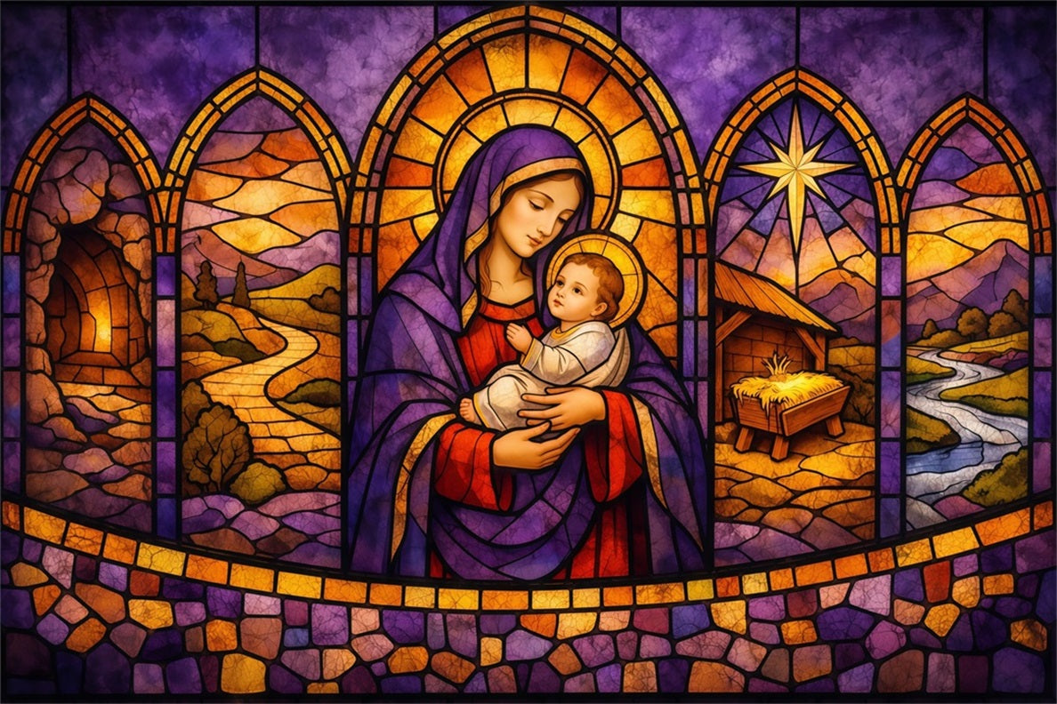 Easter Church Photo Backdrop Holy Mother Child Nativity Glass Easter Backdrops LXX62-34