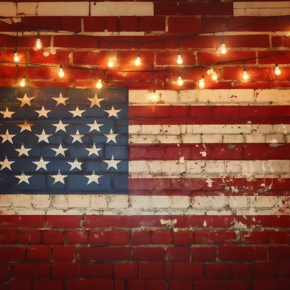 American Flag Backdrops Brick Wall String Lights Independence Day Backdrops LXX62-4