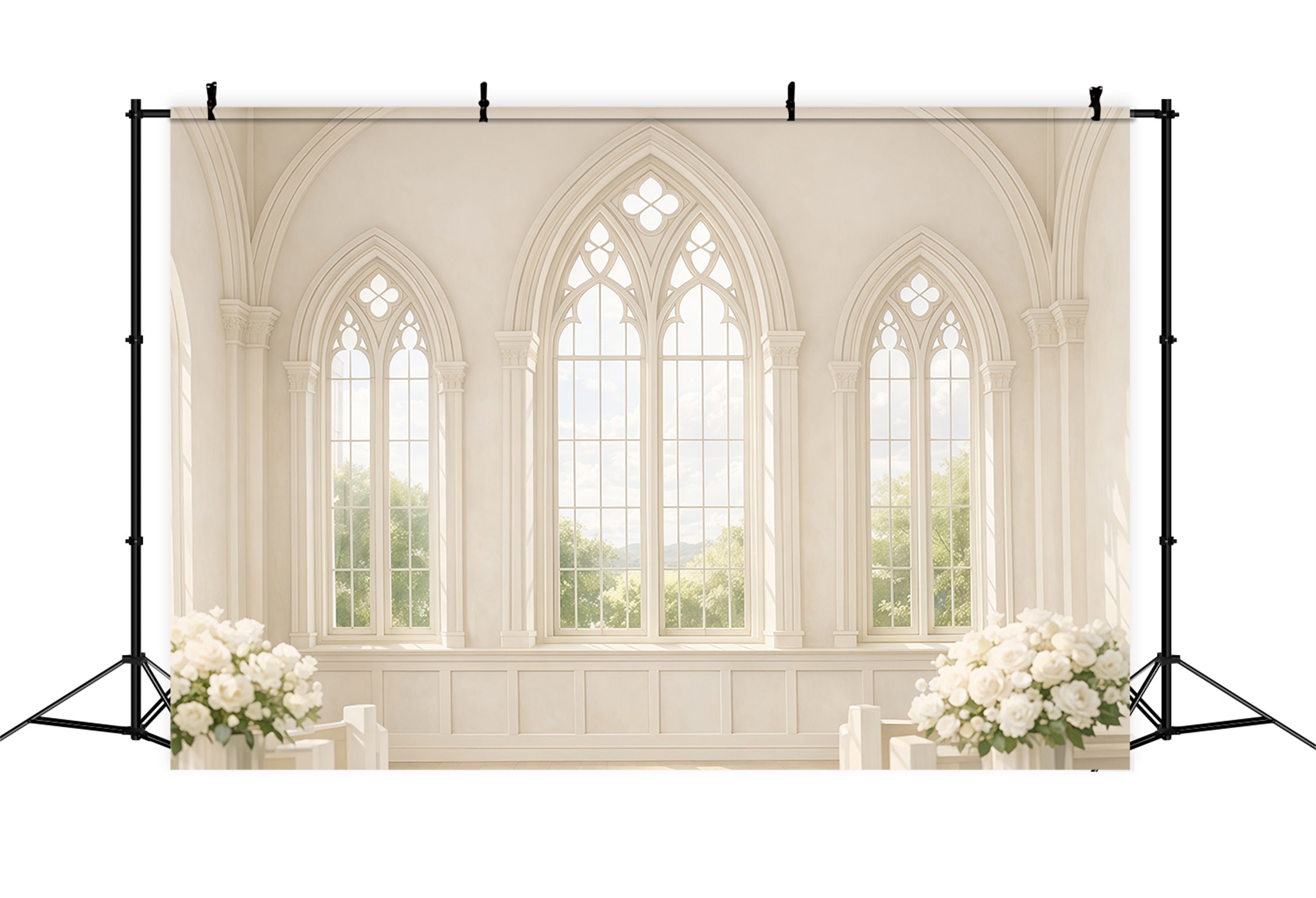 Church Easter Photo Backdrop Ideas Sunlit Gothic Window Interior Easter Picture Backdrops LXX62-42