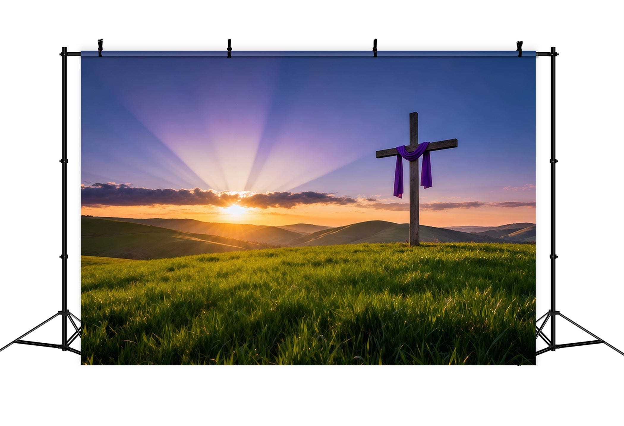 Religious Easter Backdrops Resurrection Sunrise Hill Cross Happy Easter Backdrop LXX62-46