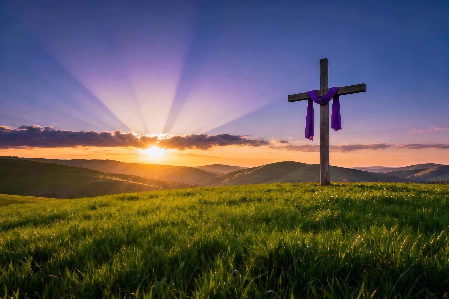Religious Easter Backdrops Resurrection Sunrise Hill Cross Happy Easter Backdrop LXX62-46