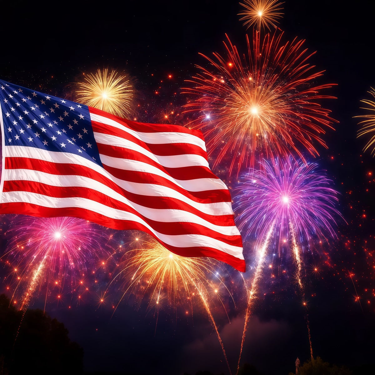 American Flag Photography Backdrop Independence Day Night 4th of July Fireworks Backdrop LXX62-5