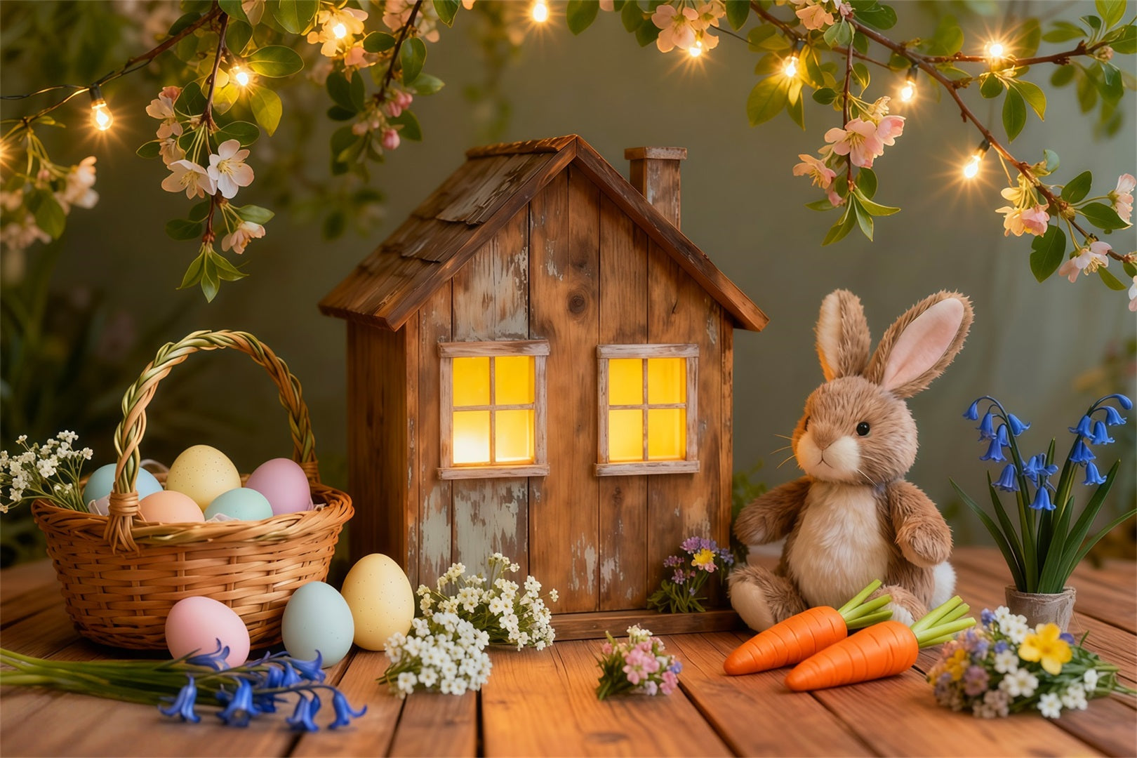 Easter Bunny Backdrop For Photos Rustic Cottage Lights Egg Backdrop Fo