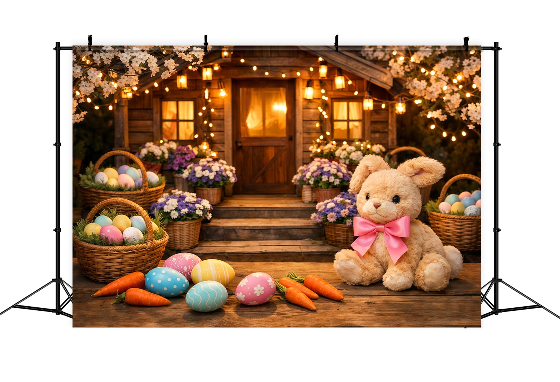 Easter Bunny Backdrop For Photos Cherry Blossom Cabin Easter Basket Backdrop For Easter LXX62-52