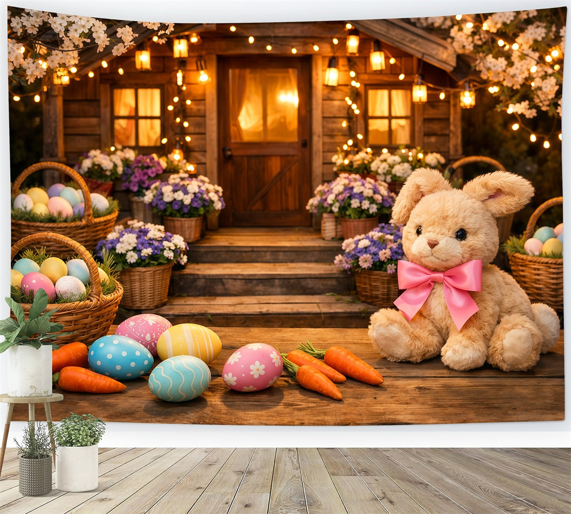 Easter Bunny Backdrop For Photos Cherry Blossom Cabin Easter Basket Backdrop For Easter LXX62-52