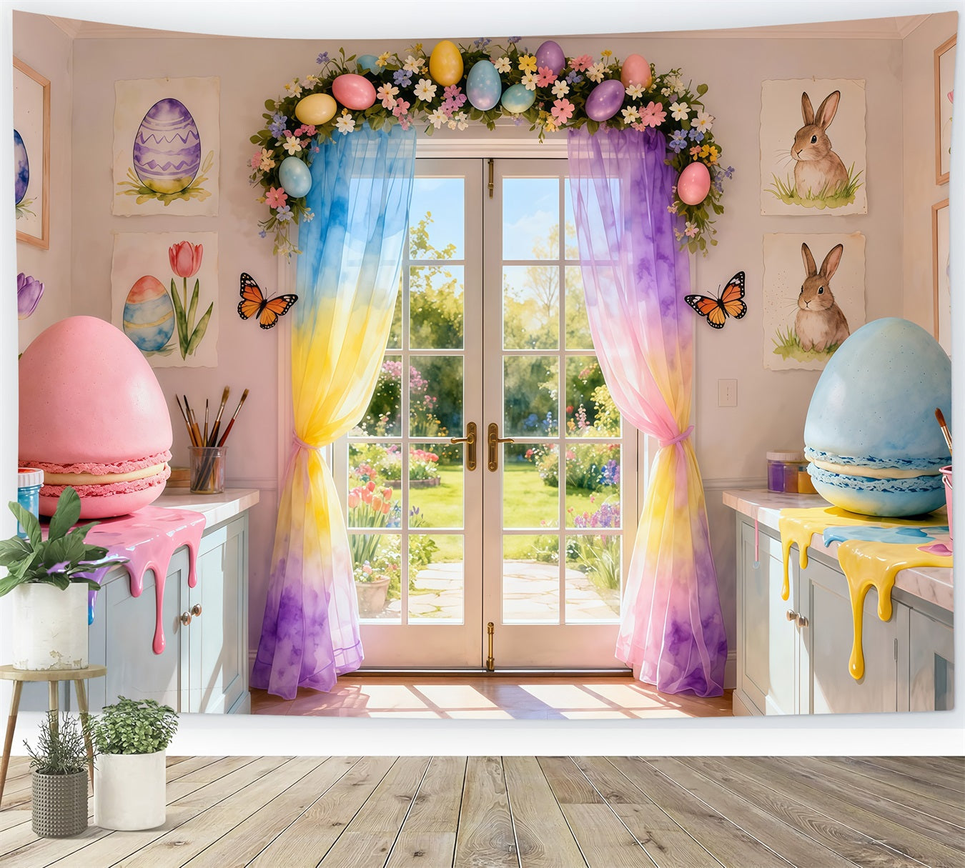 Spring Easter Backdrop Rainbow Drip Macaron Studio Room Easter Picture Backdrop Ideas LXX62-57
