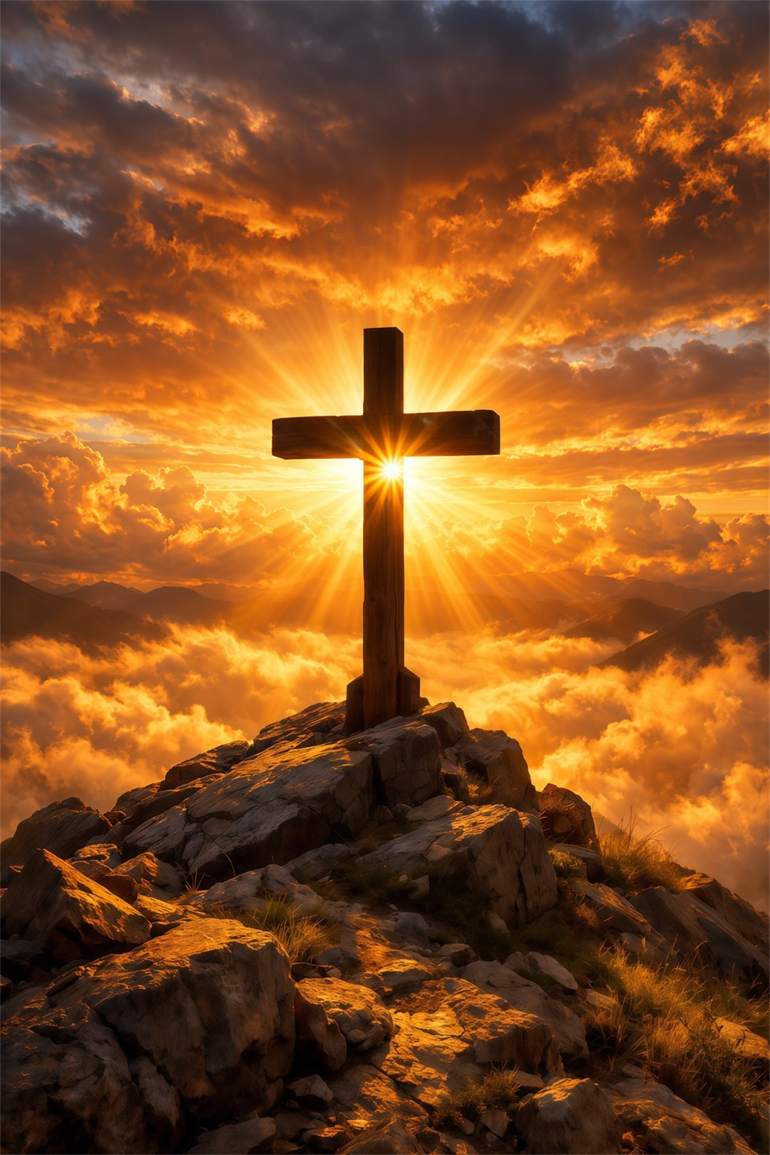 Religious Easter Backdrop Golden Radiant Cross Sunrise Easter Photography Backdrops For Sale LXX62-58