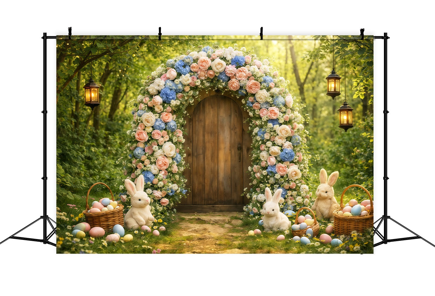 Easter Arch Backdrop Enchanted Forest Flower Bunny Garden Photo Backdrop Easter LXX62-59