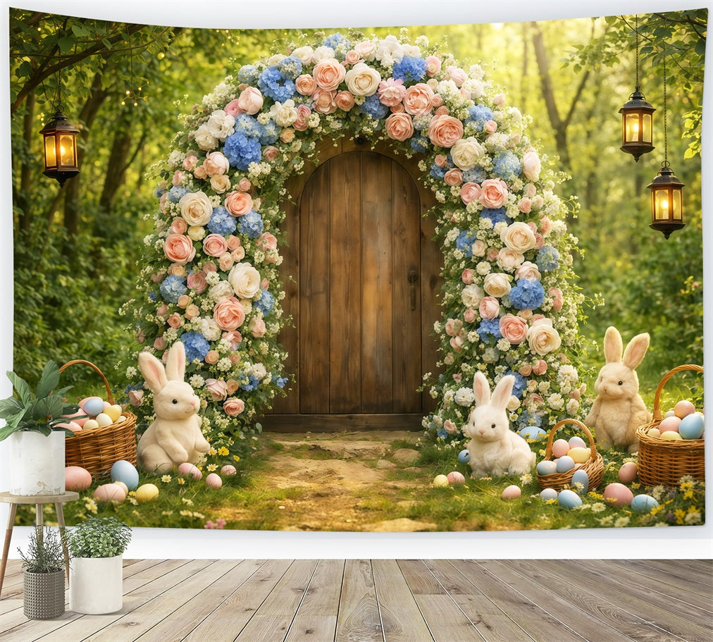 Easter Arch Backdrop Enchanted Forest Flower Bunny Garden Photo Backdrop Easter LXX62-59