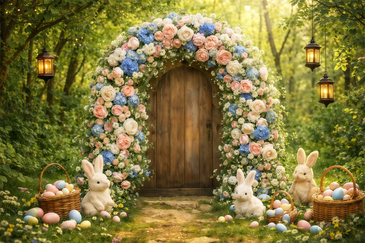 Easter Arch Backdrop Enchanted Forest Flower Bunny Garden Photo Backdrop Easter LXX62-59
