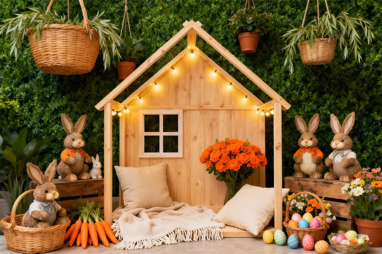 Easter Basket Backdrop Rustic Bunny Cottage Carrot Decor Easter Backdrop For Photography LXX62-60