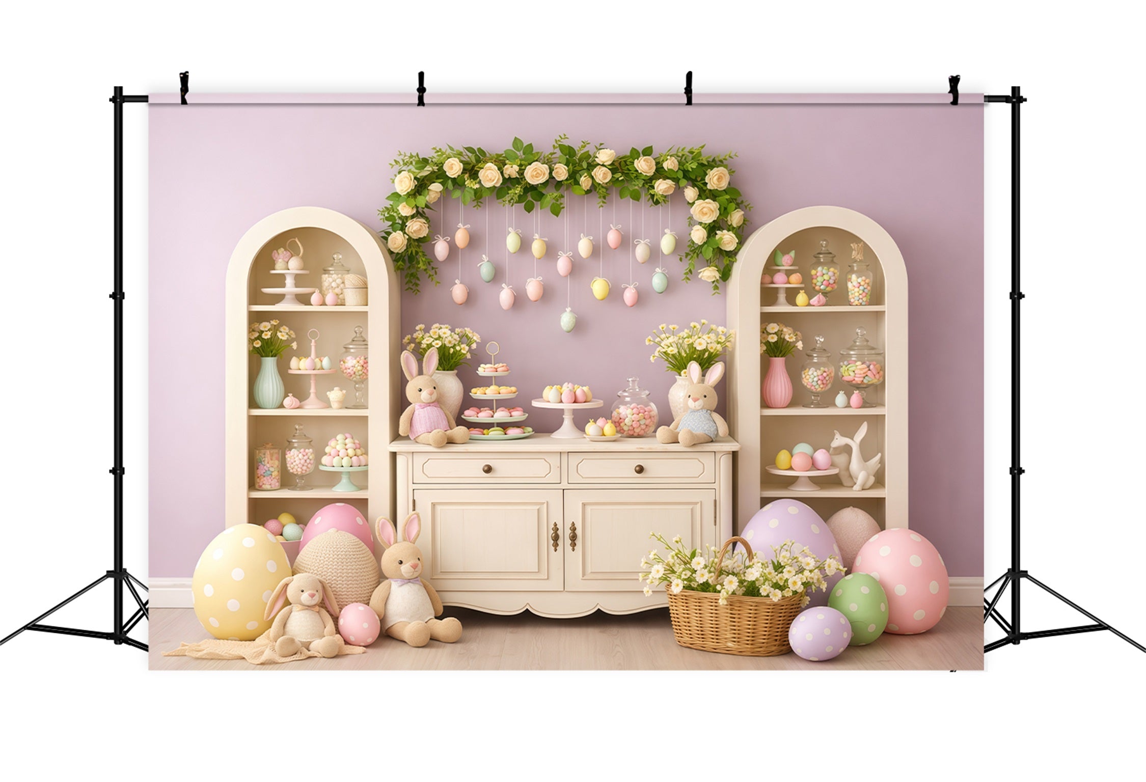 Cute Easter Backdrop Lavender Sweet Macaron Bunny Display Backdrop For Easter Pictures LXX62-63