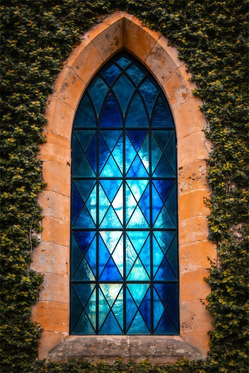 Easter Religious Backdrops Ivy Framed Gothic Blue Window Easter Backdrops For Photos LXX62-66