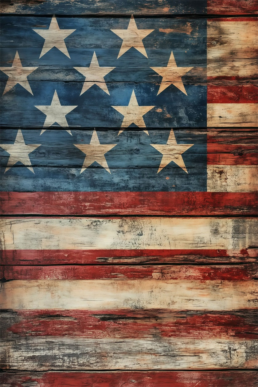 American Flag Backdrop Rustic Distressed Wood Plank Independence Day Backdrops LXX62-7