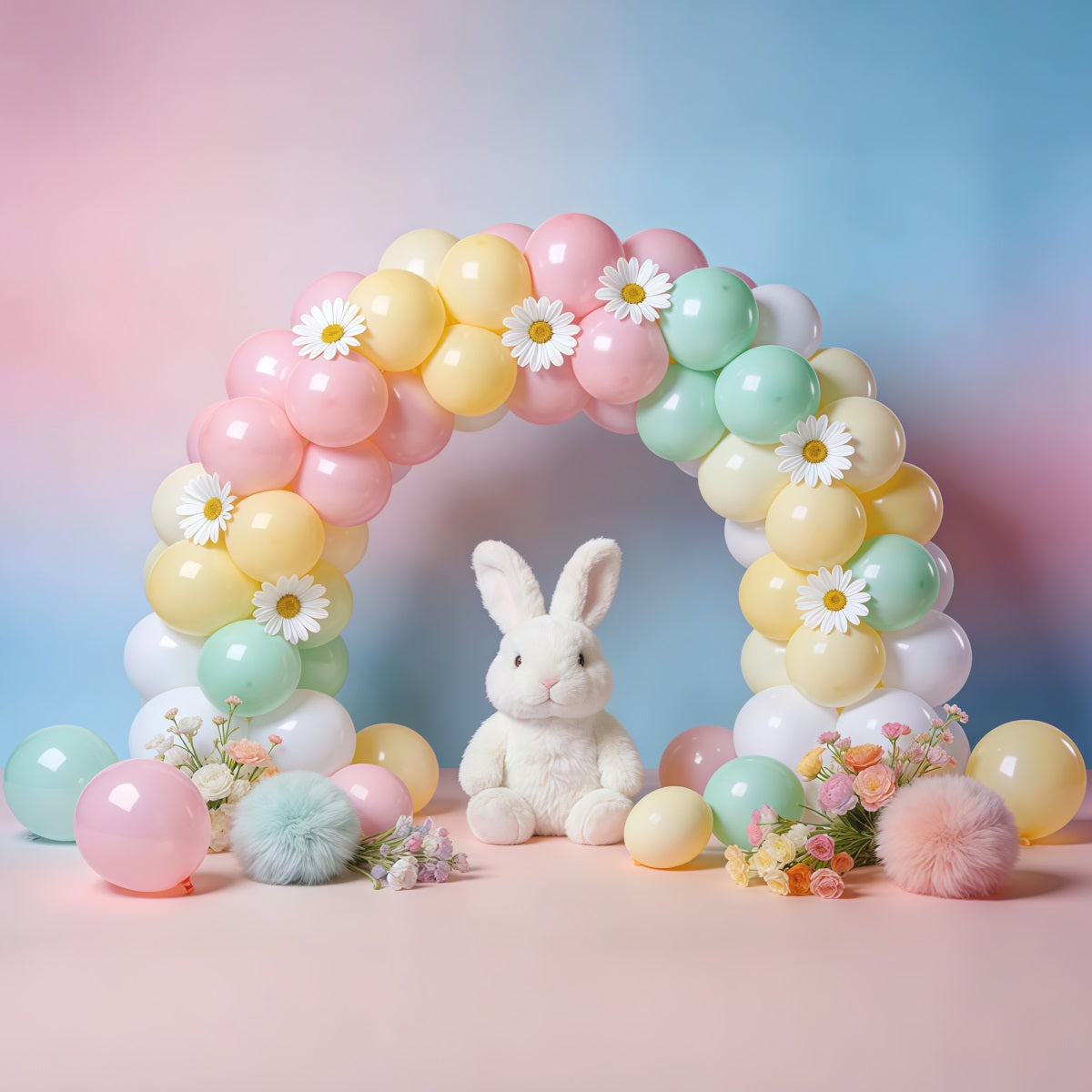 Easter Balloon Backdrop Ideas Bunny Flower Daisy Arch Easter Backdrops Photography LXX62-70