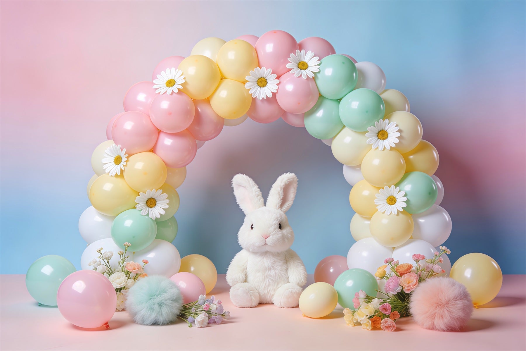 Easter Balloon Backdrop Ideas Bunny Flower Daisy Arch Easter Backdrops Photography LXX62-70